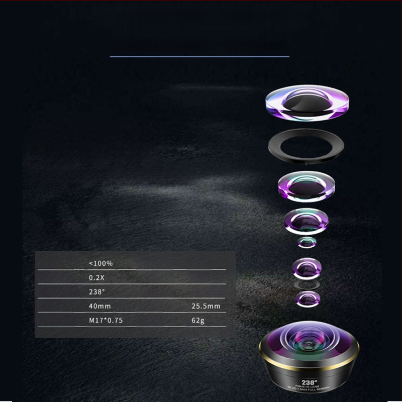 Tvornica veleprodaje leća za mobilne telefone 238 visoke razlučivosti velikog kuta cijelog zaslona riblje oko leća kopča za telefon cijelog zaslona riblje oko