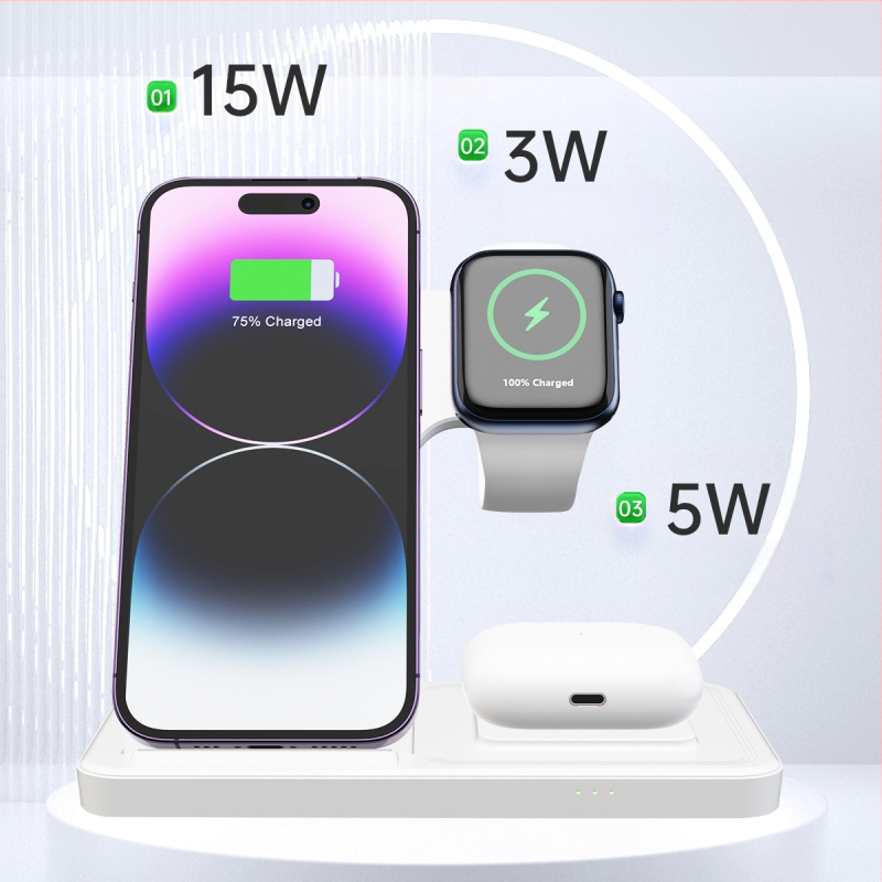 Privataus modelio sulankstomas trijų viename belaidis įkrovimas, tinkantis „Apple“ mobiliųjų telefonų ausinėms, laikrodžių greito įkrovimo laikikliui T288, tarpvalstybiniam naudojimui.