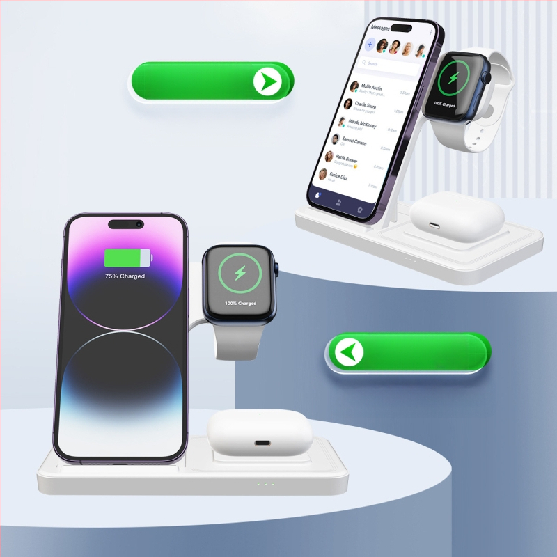 Privataus modelio sulankstomas trijų viename belaidis įkrovimas, tinkantis „Apple“ mobiliųjų telefonų ausinėms, laikrodžių greito įkrovimo laikikliui T288, tarpvalstybiniam naudojimui.