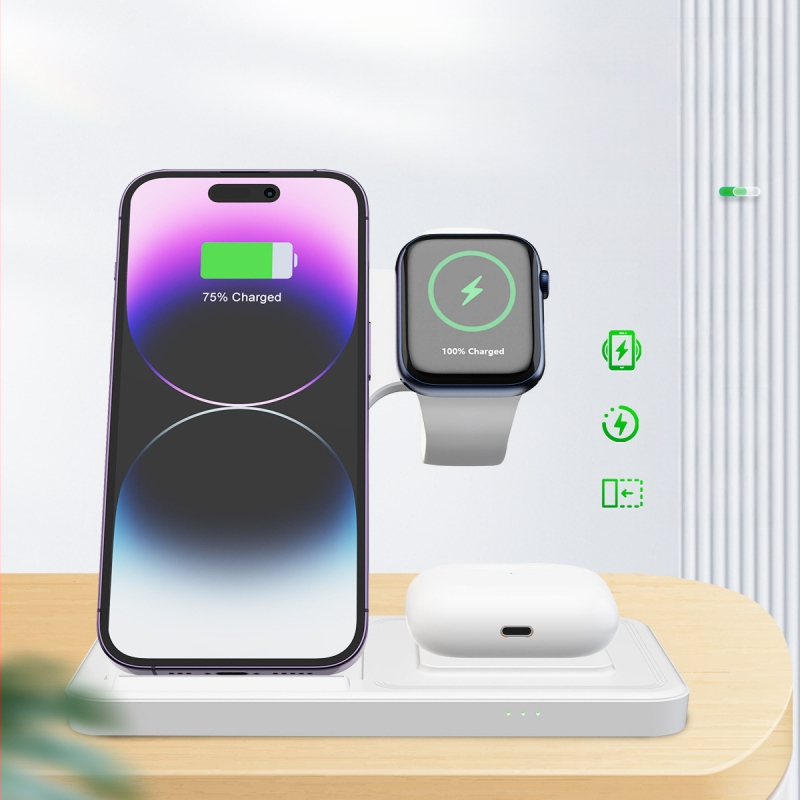 Privataus modelio sulankstomas trijų viename belaidis įkrovimas, tinkantis „Apple“ mobiliųjų telefonų ausinėms, laikrodžių greito įkrovimo laikikliui T288, tarpvalstybiniam naudojimui.