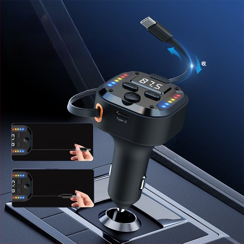 C69 jauns 30Wpd ātras uzlādes divu vienā ievelkams kabelis automašīnas Bluetooth atskaņotājam USB cigarešu šķiltavas FM raidītājam