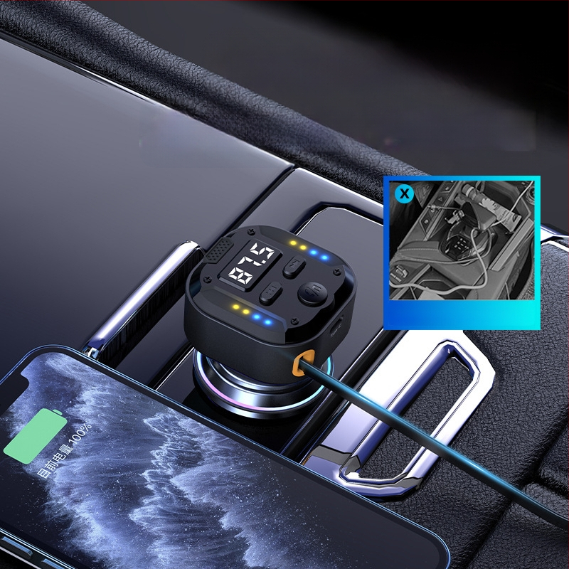 C69 jauns 30Wpd ātras uzlādes divu vienā ievelkams kabelis automašīnas Bluetooth atskaņotājam USB cigarešu šķiltavas FM raidītājam