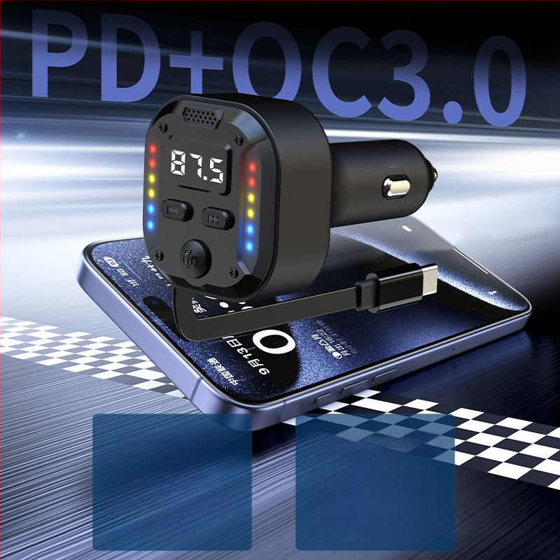 C69 jauns 30Wpd ātras uzlādes divu vienā ievelkams kabelis automašīnas Bluetooth atskaņotājam USB cigarešu šķiltavas FM raidītājam