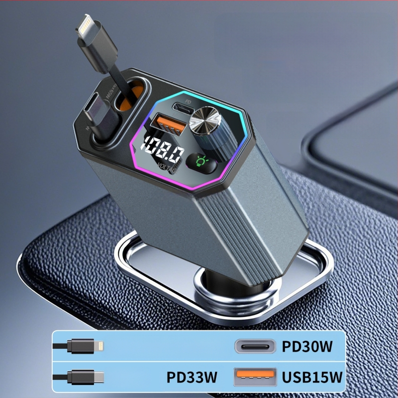 Privātais A28 automašīnas Bluetooth lādētājs ar 120 W diviem kabeļiem, četru funkciju ātra uzlāde, populārs lietošanai automašīnās un pārrobežu tirdzniecībā