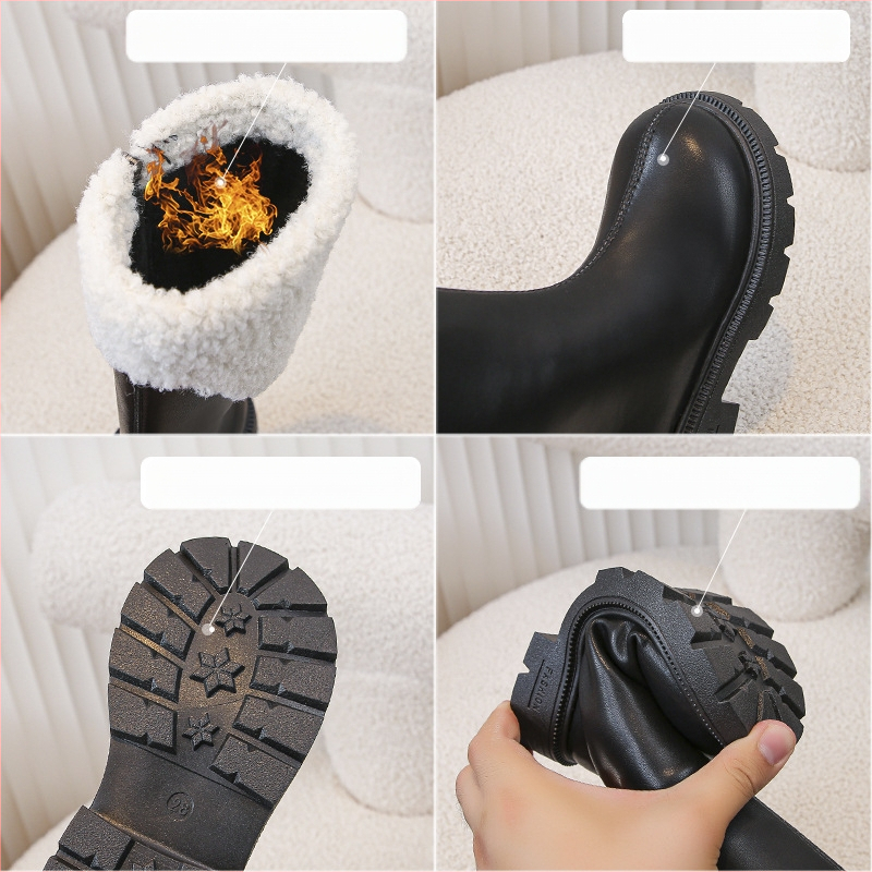 Mergaičių batai, vaikiški ilgaauliai batai 2025 m., nauji rudens ir žiemos stiliaus, žieminiai ilgi, odiniai aukštaauliai batai su fliso pamušalu, princesės stiliaus