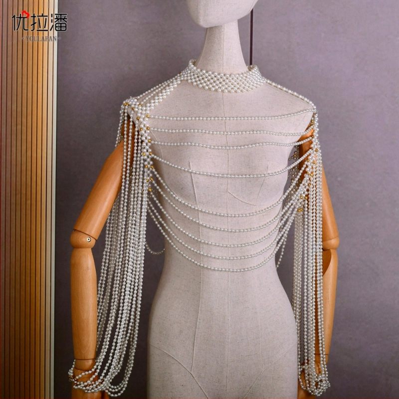 „Youlapan Vg67“ europietiškos ir amerikietiškos prieinamos prabangios karoliukais puoštos vestuvinės suknelės, Han dinastijos stiliaus, su kišenėmis, karoliukais puošta debesų formos rūmų grandinėle ant peties