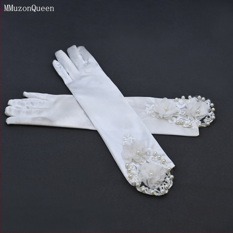 „Manzhen Bride“ vestuvinės pirštinės, vestuvinės nėriniuotos gėlės, atlasinės trumpos pirštinės, balti aksesuarai MM09