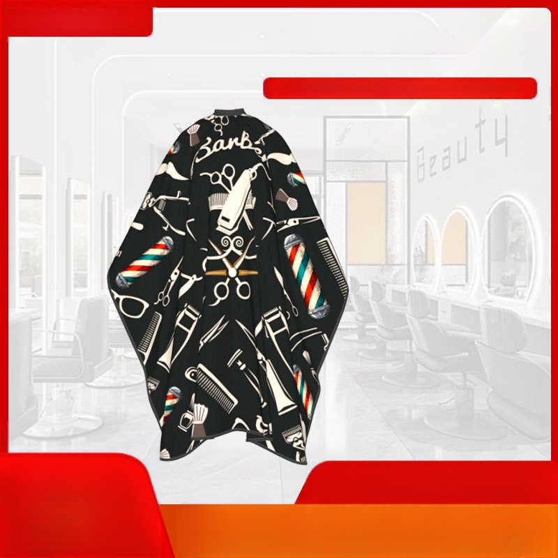 Matu griešanas apmetnis, nepiedegošs, piemērots lietošanai mājās, frizētavām, pieaugušo matu griezumiem, eļļas apstrādei, ilgviļņiem, krāsošanai, friziera instrumentiem, piemērojams vairākās valstīs