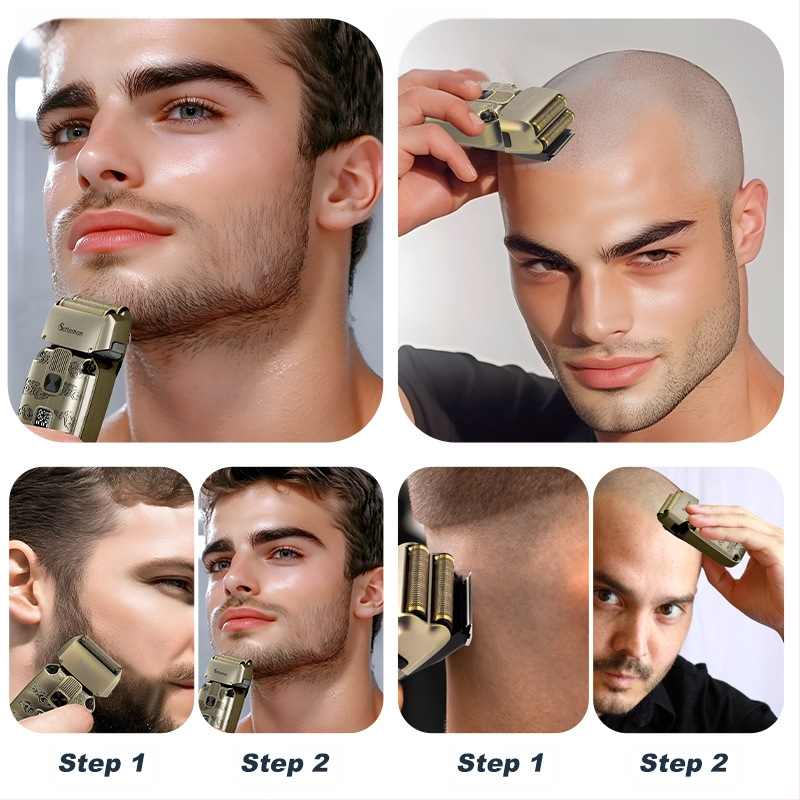 „Scttomon Retro“ stūmoklinis elektrinis skustuvas su dvigubu peiliuku, balinančiu tinkleliu, įkraunamas, plaunamas laikiklis