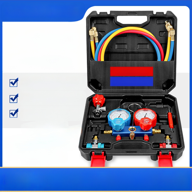 Флуометър за хладилен агент за автомобилен климатик, двоен измервателен уред, отварачка за бутилки с фреонова тръба за високо и ниско налягане, бърз меден конектор