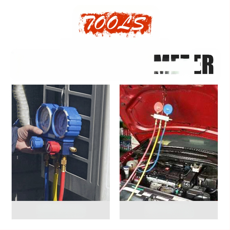 Флуометър за хладилен агент за автомобилен климатик, двоен измервателен уред, отварачка за бутилки с фреонова тръба за високо и ниско налягане, бърз меден конектор