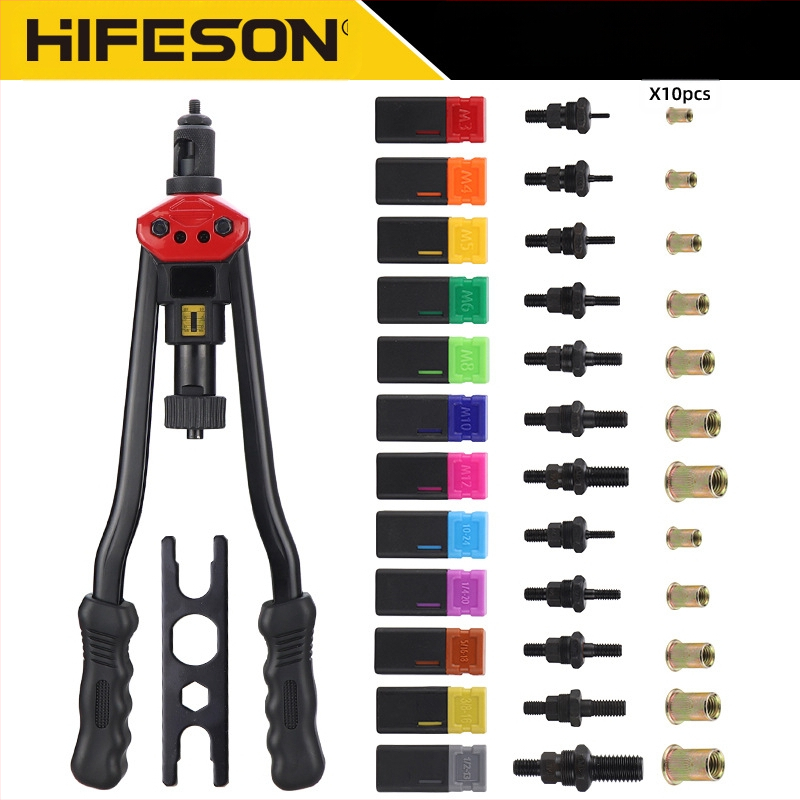 Трансграничен 16-инчов ръчен пистолет за омекотяване, метрични инчове, 12 спецификации, издърпване на нитова гайка, пистолет, куфар, гайка, костюм