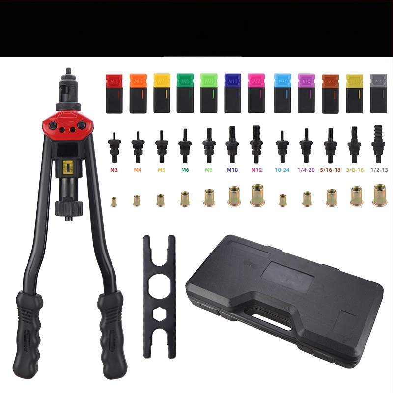 Трансграничен 16-инчов ръчен пистолет за омекотяване, метрични инчове, 12 спецификации, издърпване на нитова гайка, пистолет, куфар, гайка, костюм