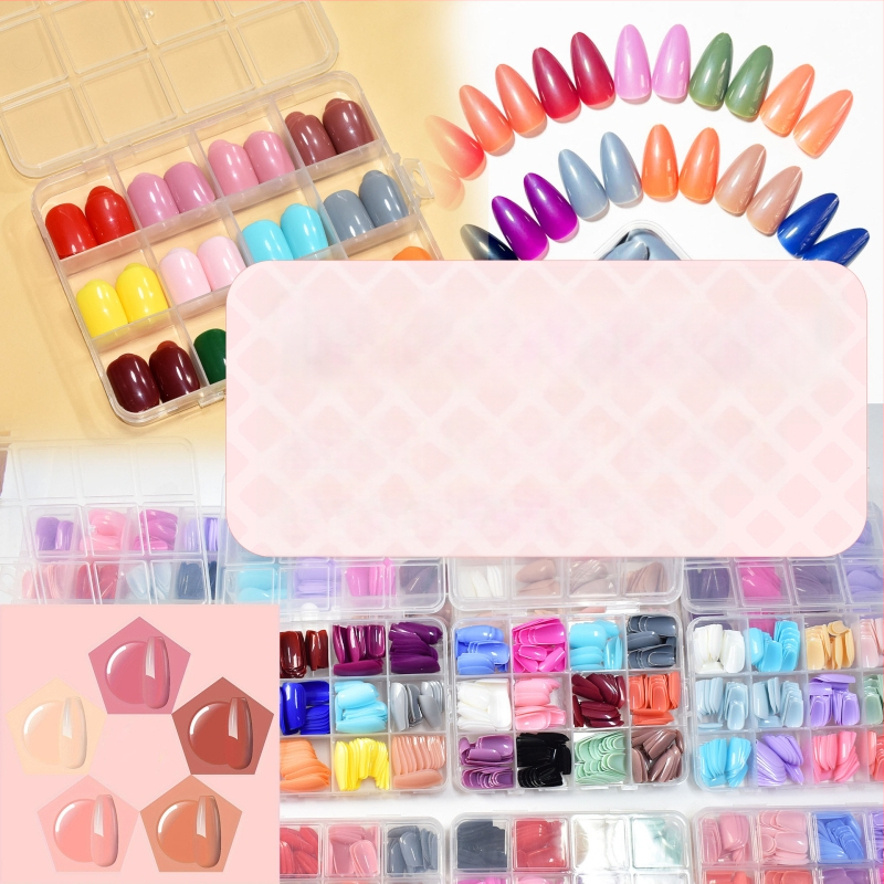 Kvadratinės vientisos spalvos nešiojamų nagų aklųjų dėžutė, atsitiktinės spalvos išpakavimo staigmena, paprasti universalūs dirbtiniai nagai, didmeninė prekyba