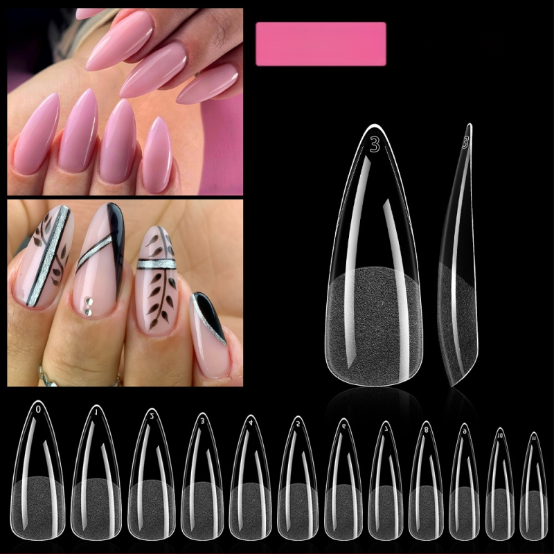 Pusiau šlifuoti nagai, europietiški ir amerikietiški vandens lašo formos nagai, 504 vnt. dėžutėje be graviravimo, itin ploni, be pėdsakų, dirbtinių nagų pleistrai, manikiūro detalės