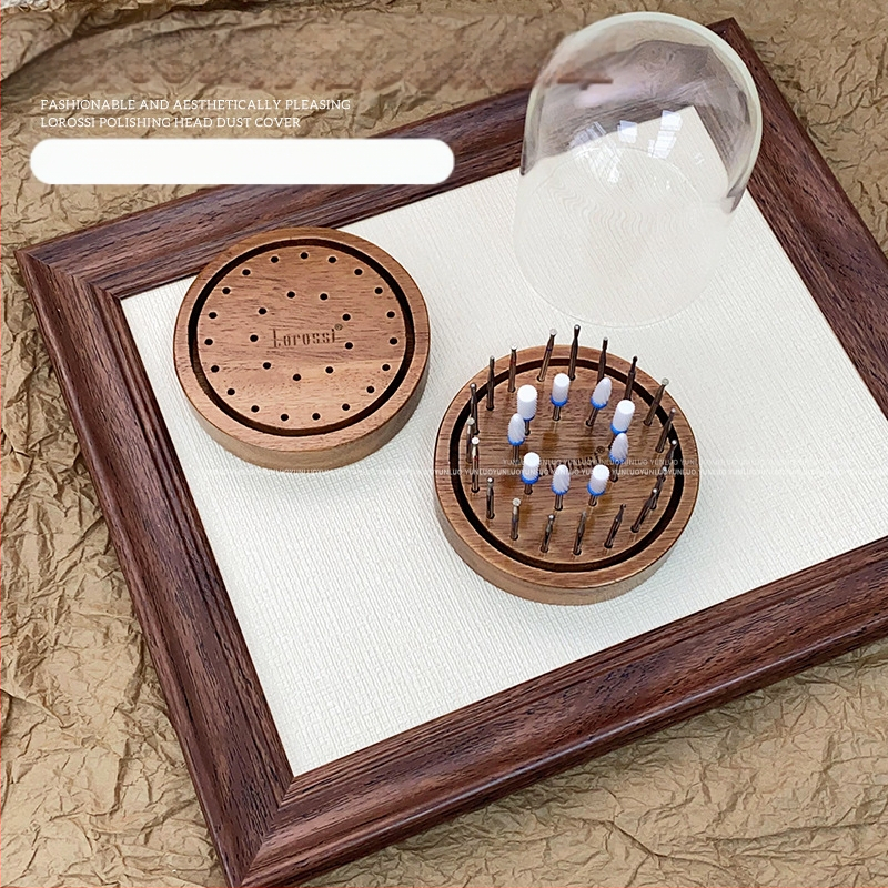 Nagų dailės vintažinio riešuto spalvos šlifavimo galvutės laikymo dėžutės plokštelė, porėta, pažangi laikymo lentyna, ekrano pagrindas