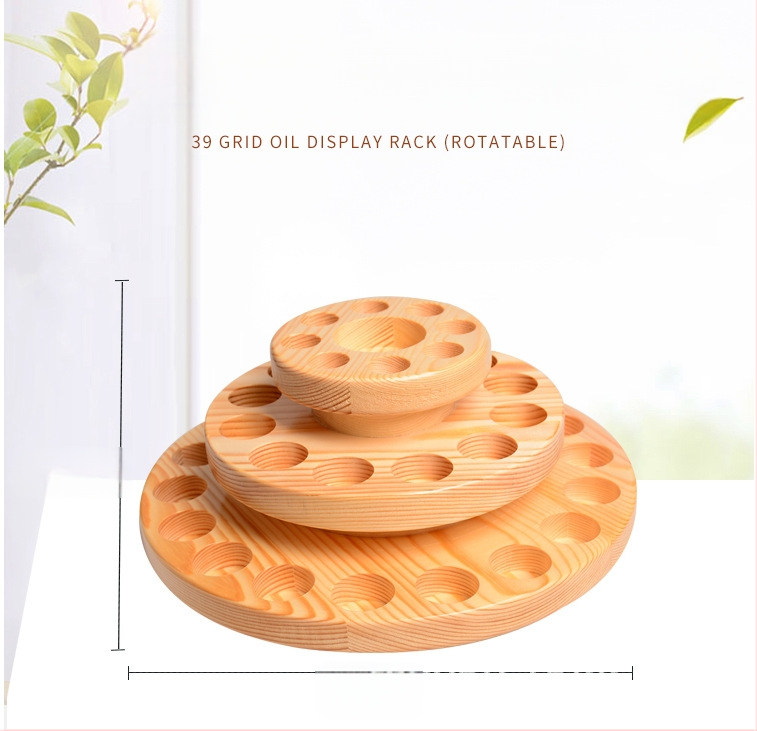 Eterinių aliejų laikymo padėklas iš medžio masyvo, trijų sluoksnių, eterinių aliejų demonstravimas, klasifikavimo lentyna, apvali, pasukama, aromaterapija