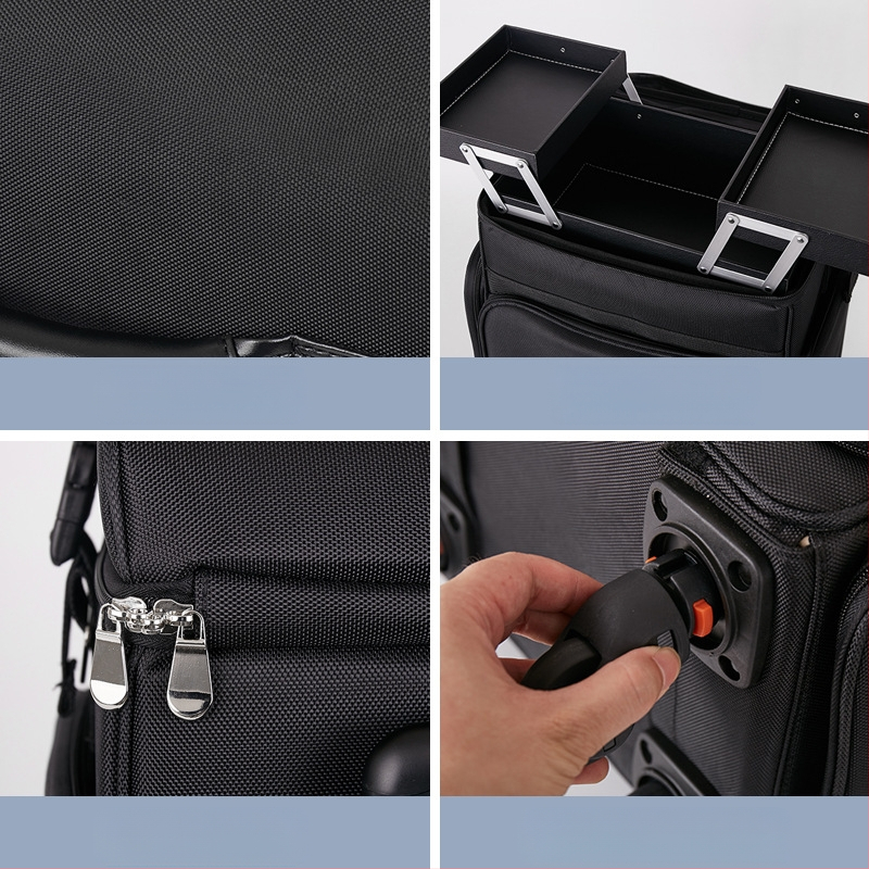 Profesionalus makiažo dėklas, vežimėlio dėklas, tatuiruočių, manikiūro ir blakstienų įrankių dėžutė, didelės talpos makiažo lagaminas iš nailono audinio