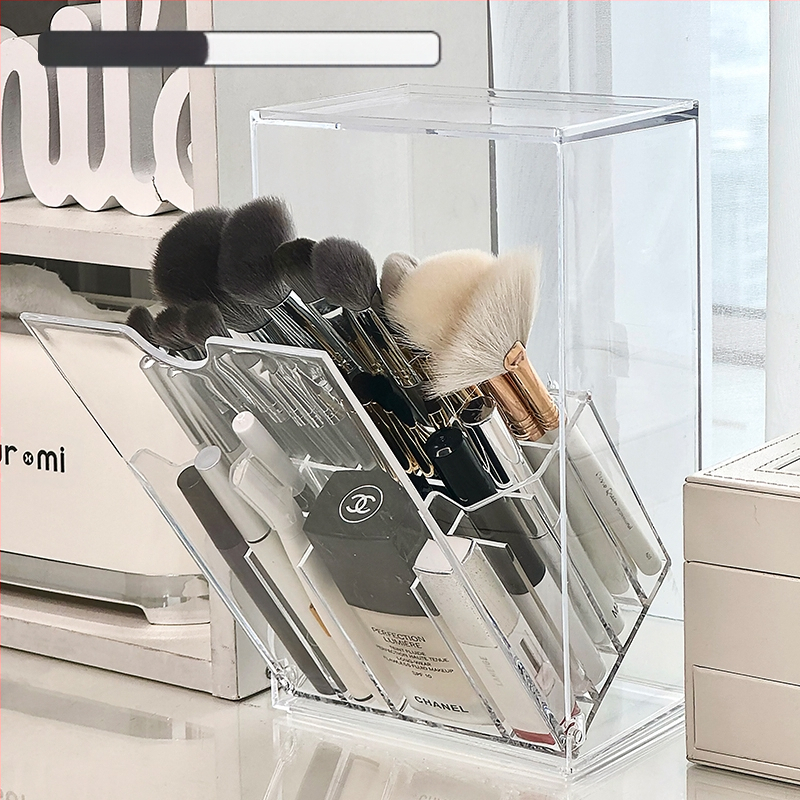 Stalinis makiažo šepetėlių laikymo dėžutė, atspari dulkėms, aukštos klasės kosmetikos laikymo dėžutės skyrius, lūpų dažai, antakių pieštukas, tualetinis staliukas, šepetėlių kibiras