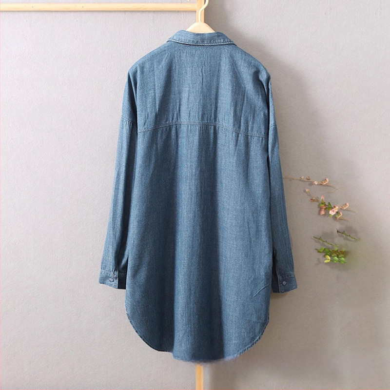 Sügis 2022 uus üherealine sinine elegantne pendelrätik pikkade varrukatega kardigan teksariidest pikkade varrukatega ühevärviline puuvillane revääriga särk