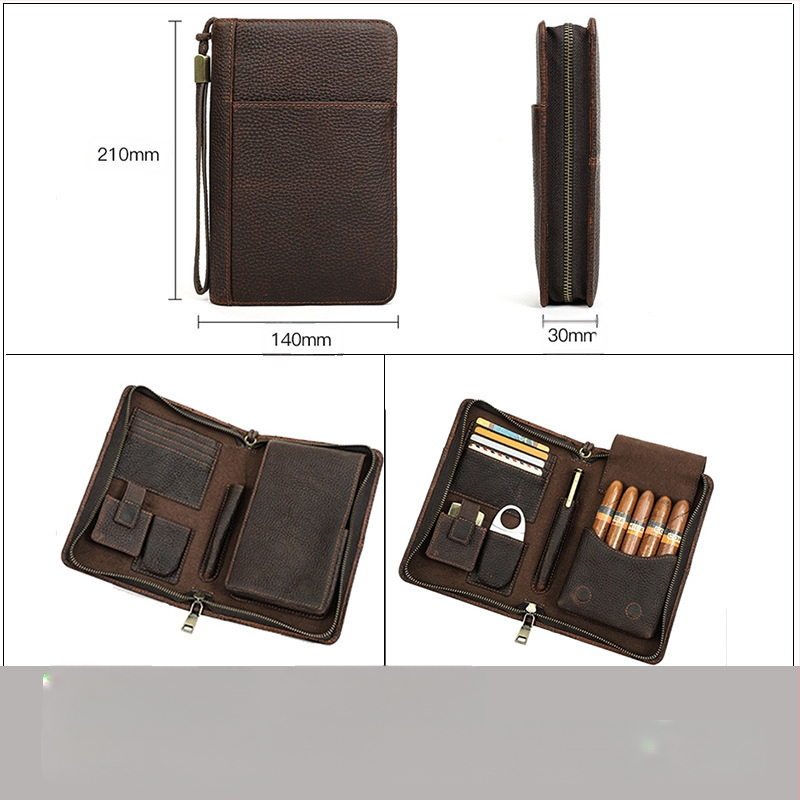 Melnā eņģeļa retro trakā zirga raksta ādas cigāru kaste, pārnēsājama īstas ādas piecu cigāru aprīkojuma uzglabāšanas soma