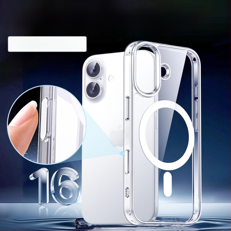 Alkalmas Iphone16Pro átlátszó mágneses Ai érintőképernyős kameragombos mobiltelefon tok Tpu + PC esésgátló tok új modellhez