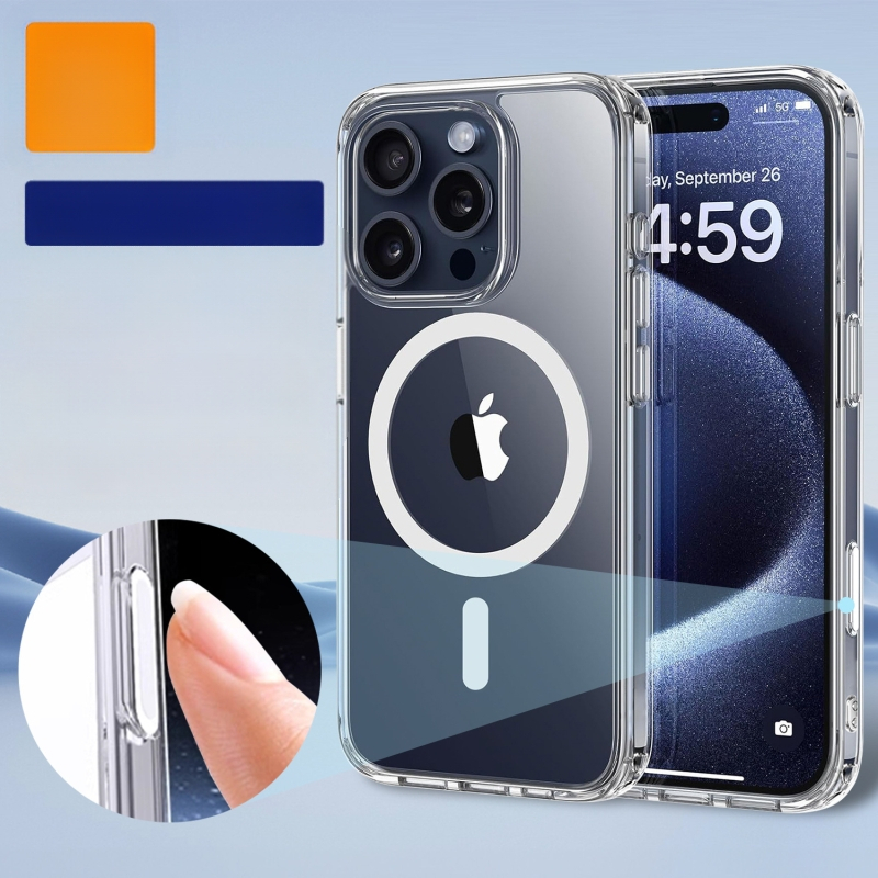 Alkalmas Iphone16Pro átlátszó mágneses Ai érintőképernyős kameragombos mobiltelefon tok Tpu + PC esésgátló tok új modellhez