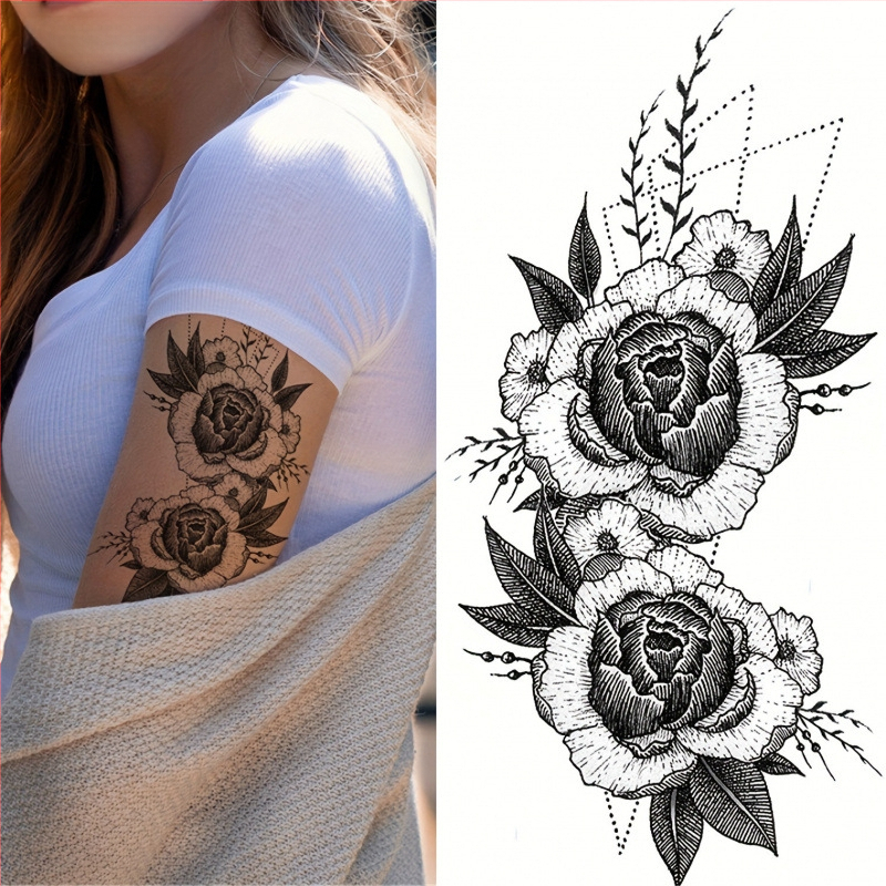 36 gab. pagaidu tetovējumu uzlīmes, reālistiski melni dizaini, pārrobežu