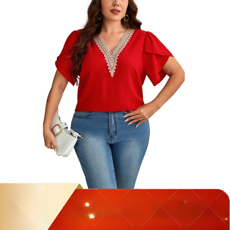 Išskirtinis tarptautinis prekių ženklas, skirtas Europos ir Amerikos moterims, elegantiški V formos iškirptės marškiniai su nėriniuotomis rankovėmis, parduodami „Amazon“ nepriklausomoje stotyje.