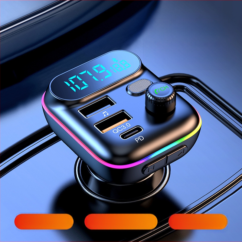 Automobilski Bluetooth MP3 player FM odašiljač PD 18W QC3.0 brzi punjač sa šarenim svjetlima