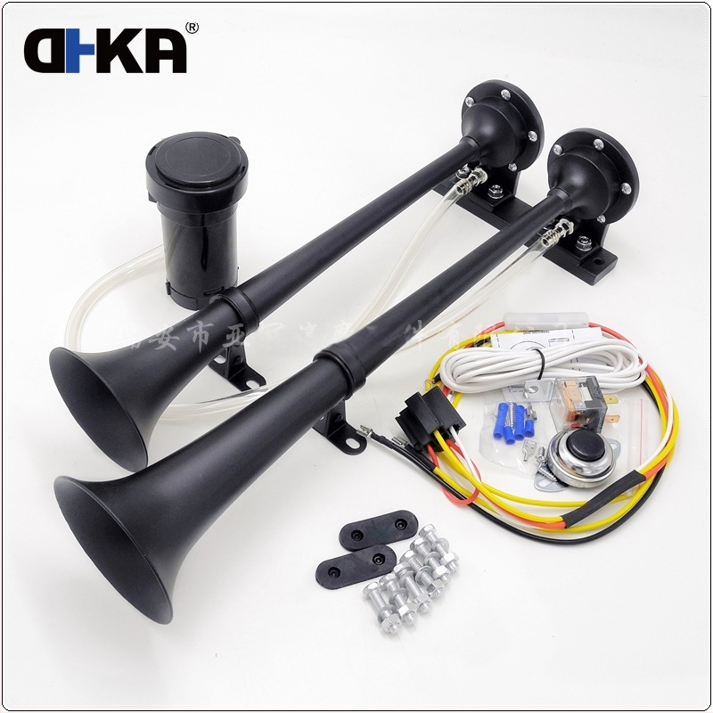 DHKA Aaguan-as048bu spot 12V двутръбна електрическа помпа клаксон черен хромиран клаксон за камион