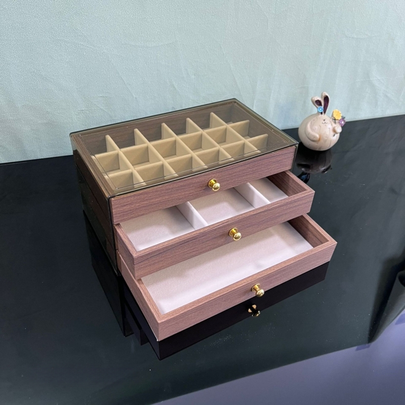 Riešutmedžio papuošalų dėžutė, stalinė, retro papuošalų laikymo dėžutė, daugiasluoksnė papuošalų dėžutė, auskarai, karoliai, papuošalų laikymo dėžutė