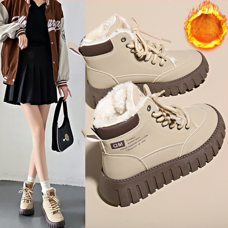 Aukštakulniai moteriški batai 2023 m. žiemos nauji, šilti, universalūs, su vilnos pamušalu, dideli, medvilniniai, madingi, laisvalaikio batai K2509