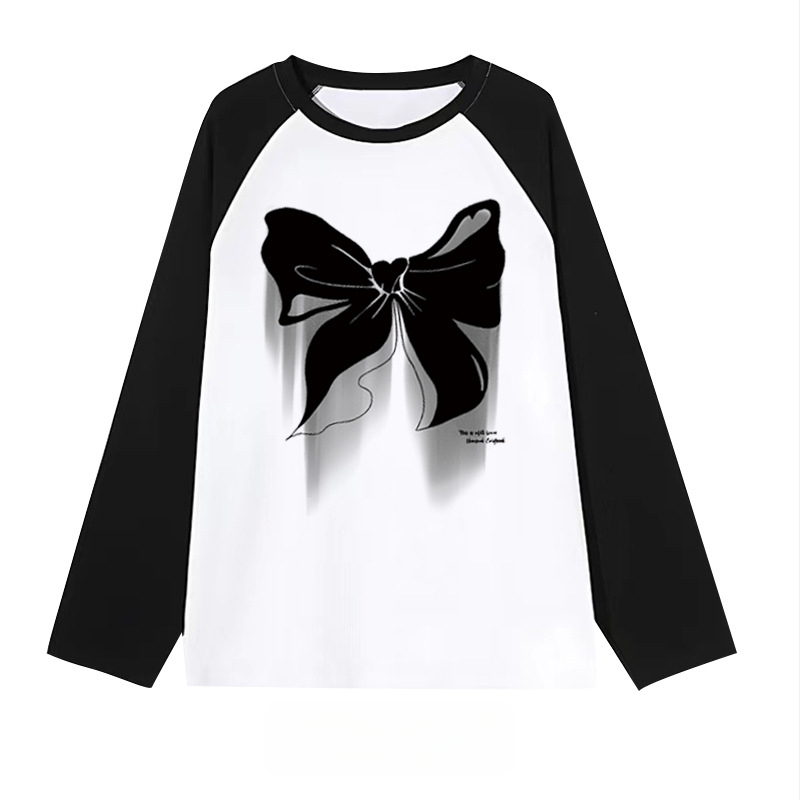 Női plus size női színes betétes tiszta pamut hosszú ujjú kontrasztos varrású mintás póló 24 tavaszi és őszi új hétköznapi laza felsőruházat