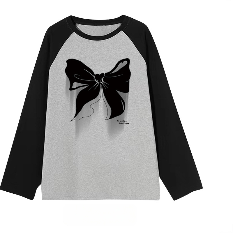 Női plus size női színes betétes tiszta pamut hosszú ujjú kontrasztos varrású mintás póló 24 tavaszi és őszi új hétköznapi laza felsőruházat