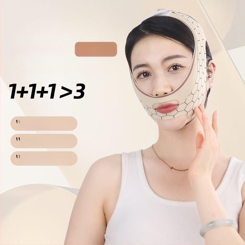 Piiriülene näo tõstmise ja pinguldamise artefaktiga näo vormiv side V-kujuline näo lõtvumisvastane pinna nikerdusmeetod mustriga unemask õmblusteta