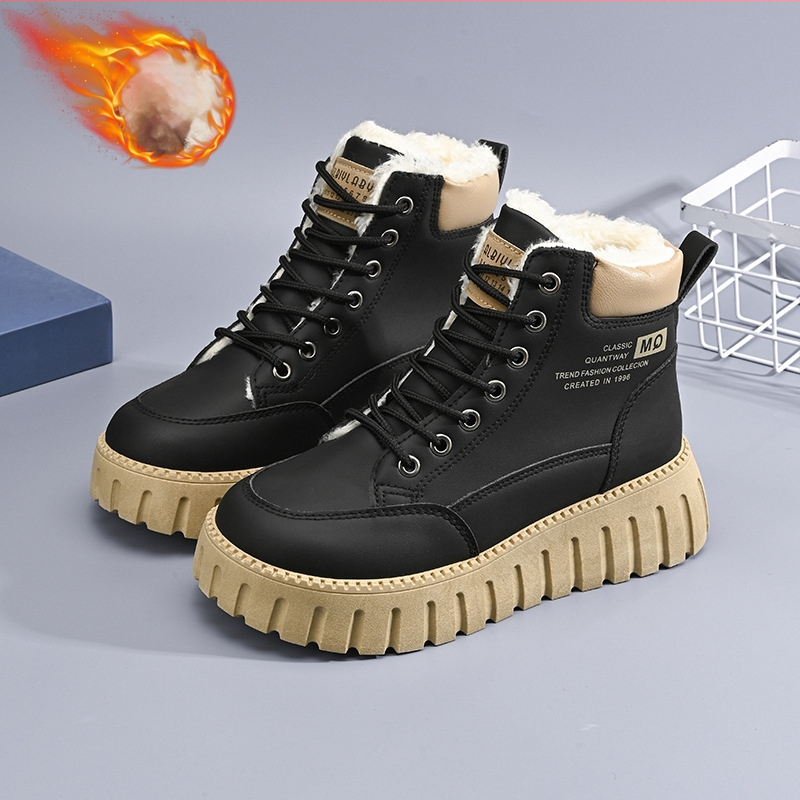 Žieminiai, vilnos pamušalu dengti, aukšti moteriški Martins batai, korėjietiško stiliaus, universalūs, sustorinti, šilti, medvilnės pamušalu, platforminiai, laisvalaikio batai, trumpi batai, sniego batai