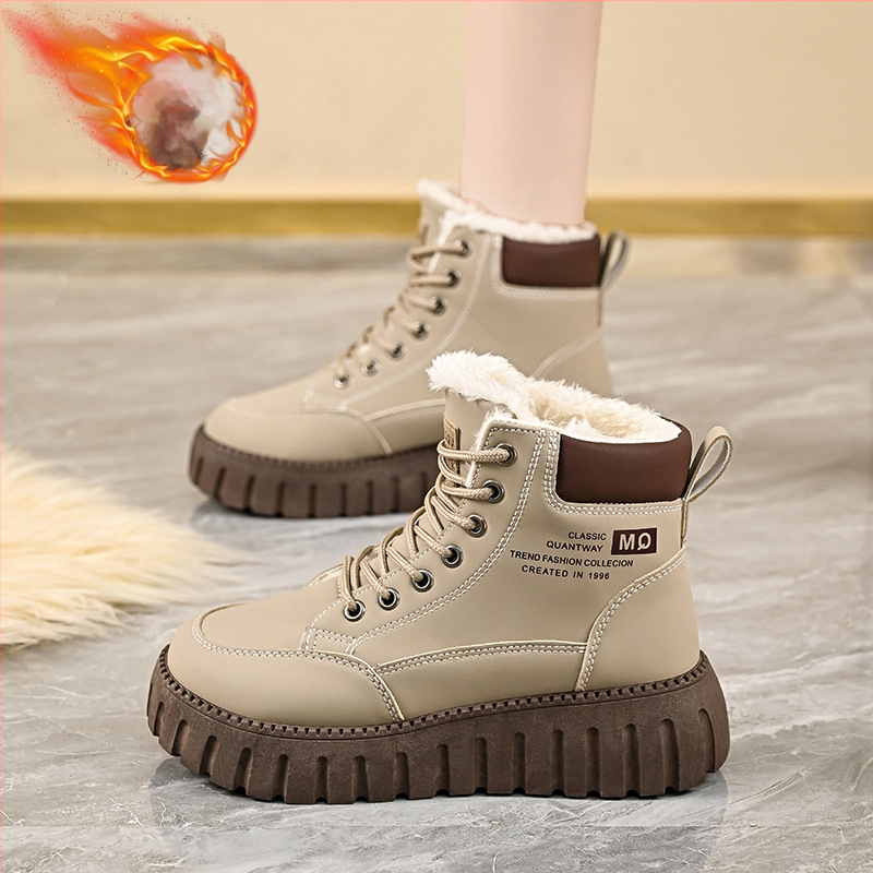 Žieminiai, vilnos pamušalu dengti, aukšti moteriški Martins batai, korėjietiško stiliaus, universalūs, sustorinti, šilti, medvilnės pamušalu, platforminiai, laisvalaikio batai, trumpi batai, sniego batai
