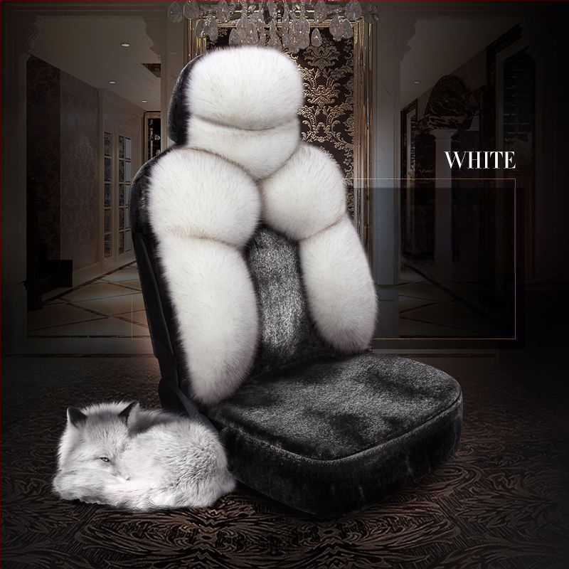 Jesenný a zimný vankúš do autosedačky z jahňacej kože a kožušiny snežnej líšky, poťah na sedadlo, teplý luxusný all-inclusive dlhý a krátky plyšový vankúš