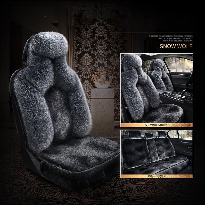 Jesenný a zimný vankúš do autosedačky z jahňacej kože a kožušiny snežnej líšky, poťah na sedadlo, teplý luxusný all-inclusive dlhý a krátky plyšový vankúš
