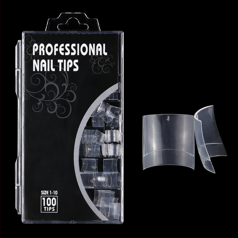 Trumpi, prancūziški, plokšti, netikri nagų priauginimo nagai, permatomi, dėžutėje, 100 vnt.