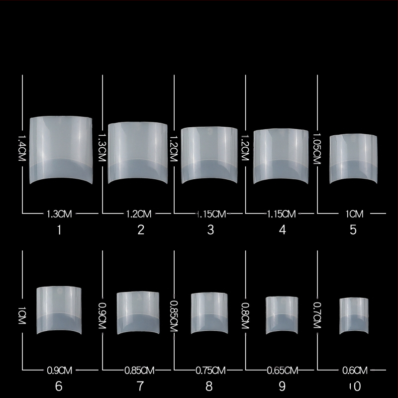 Trumpi, prancūziški, plokšti, netikri nagų priauginimo nagai, permatomi, dėžutėje, 100 vnt.