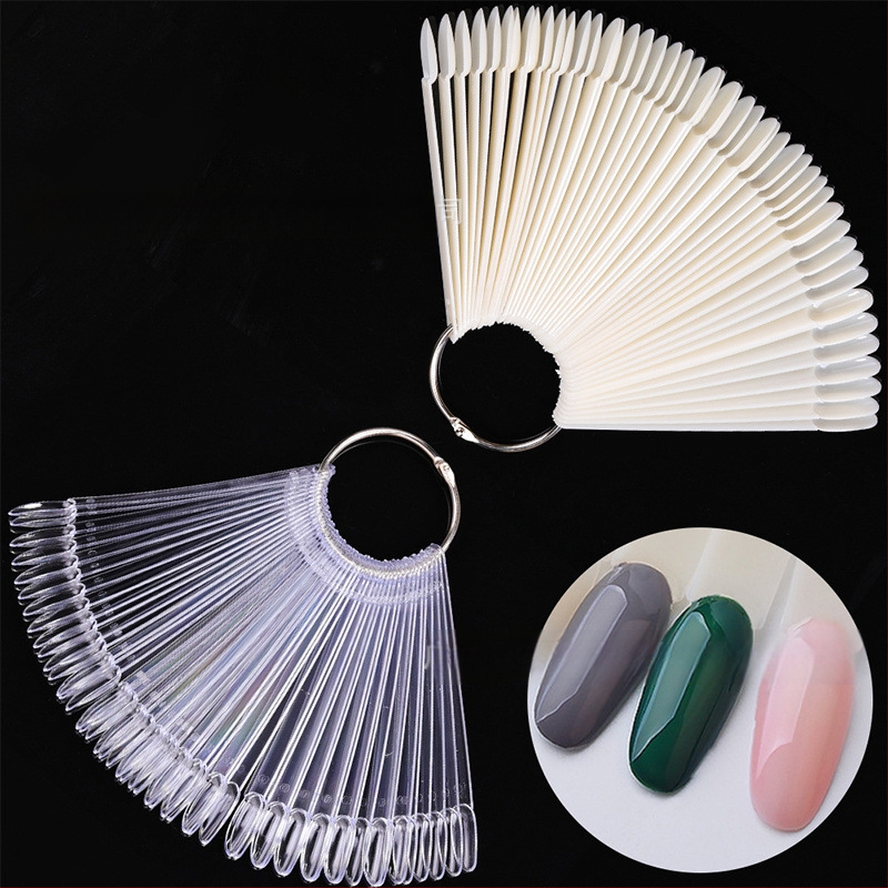 Плочка за нокти, парче за нокти, фалшиви нокти, къси, овални, 50 броя с железен пръстен, ветрилообразен, цветен инструмент за лак за нокти, цветен инструмент за карти
