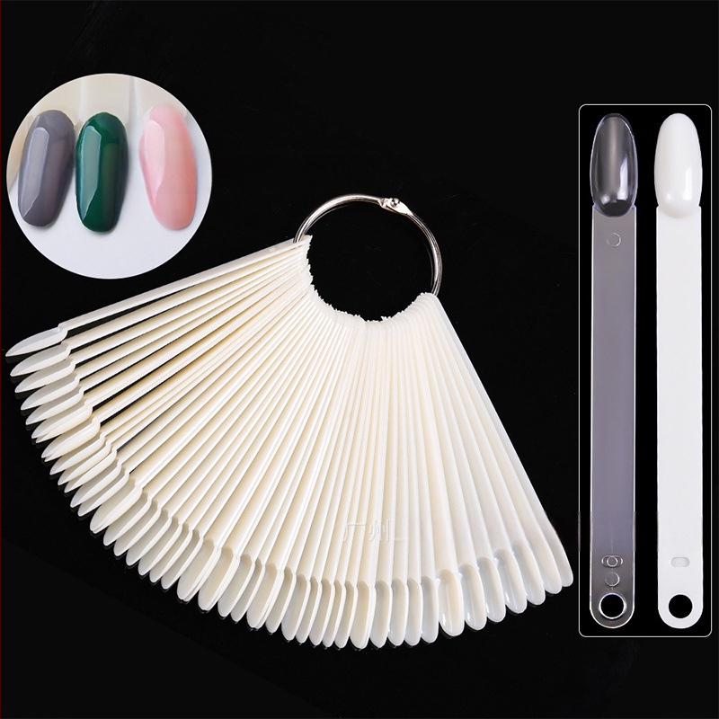 Плочка за нокти, парче за нокти, фалшиви нокти, къси, овални, 50 броя с железен пръстен, ветрилообразен, цветен инструмент за лак за нокти, цветен инструмент за карти