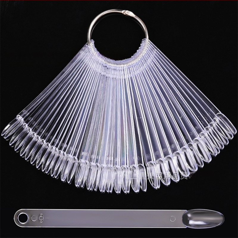 Плочка за нокти, парче за нокти, фалшиви нокти, къси, овални, 50 броя с железен пръстен, ветрилообразен, цветен инструмент за лак за нокти, цветен инструмент за карти