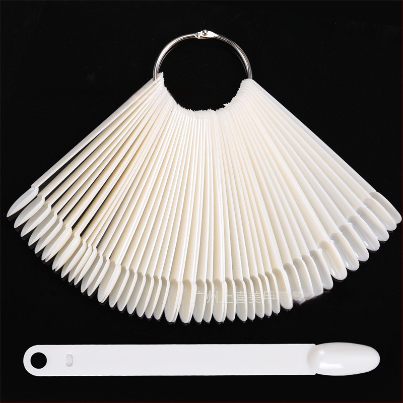 Плочка за нокти, парче за нокти, фалшиви нокти, къси, овални, 50 броя с железен пръстен, ветрилообразен, цветен инструмент за лак за нокти, цветен инструмент за карти