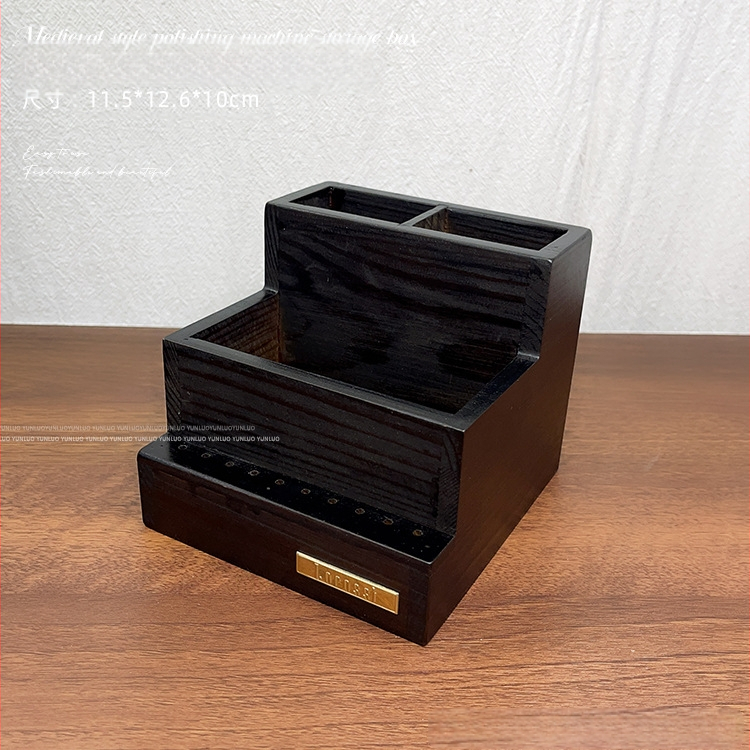 Antikvarinių šlifuoklių laikymo dėžutė, šlifavimo galvutė, teptukas, nagų lakas, guminė medvilnė, nagų dailės įrankiai, didelės talpos reikmenys