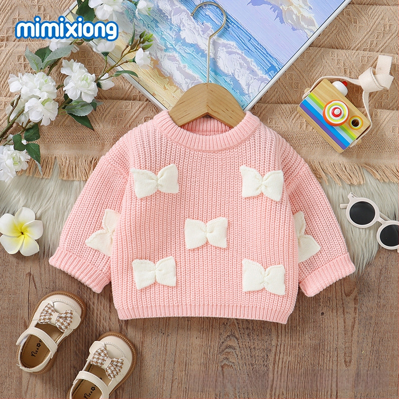 Πουλόβερ για άνδρες και γυναίκες με τρισδιάστατο φιόγκο και σχέδιο για το φθινόπωρο και το χειμώνα σε προσφορά για το νέο μωρό