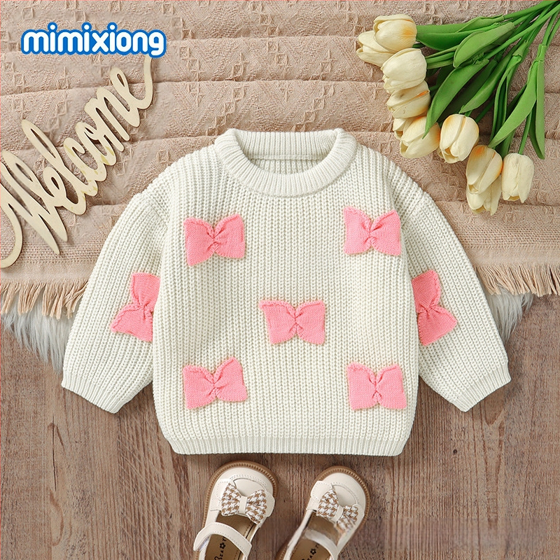 Πουλόβερ για άνδρες και γυναίκες με τρισδιάστατο φιόγκο και σχέδιο για το φθινόπωρο και το χειμώνα σε προσφορά για το νέο μωρό