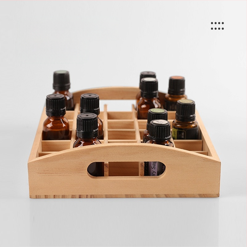 Sandėlyje esanti tarpvalstybinė 30 grotelių „Dotteri“ eterinių aliejų demonstracinė lentyna eterinių aliejų buteliams laikyti medinė pakavimo dėžutė dovanų laikymo dėžutė